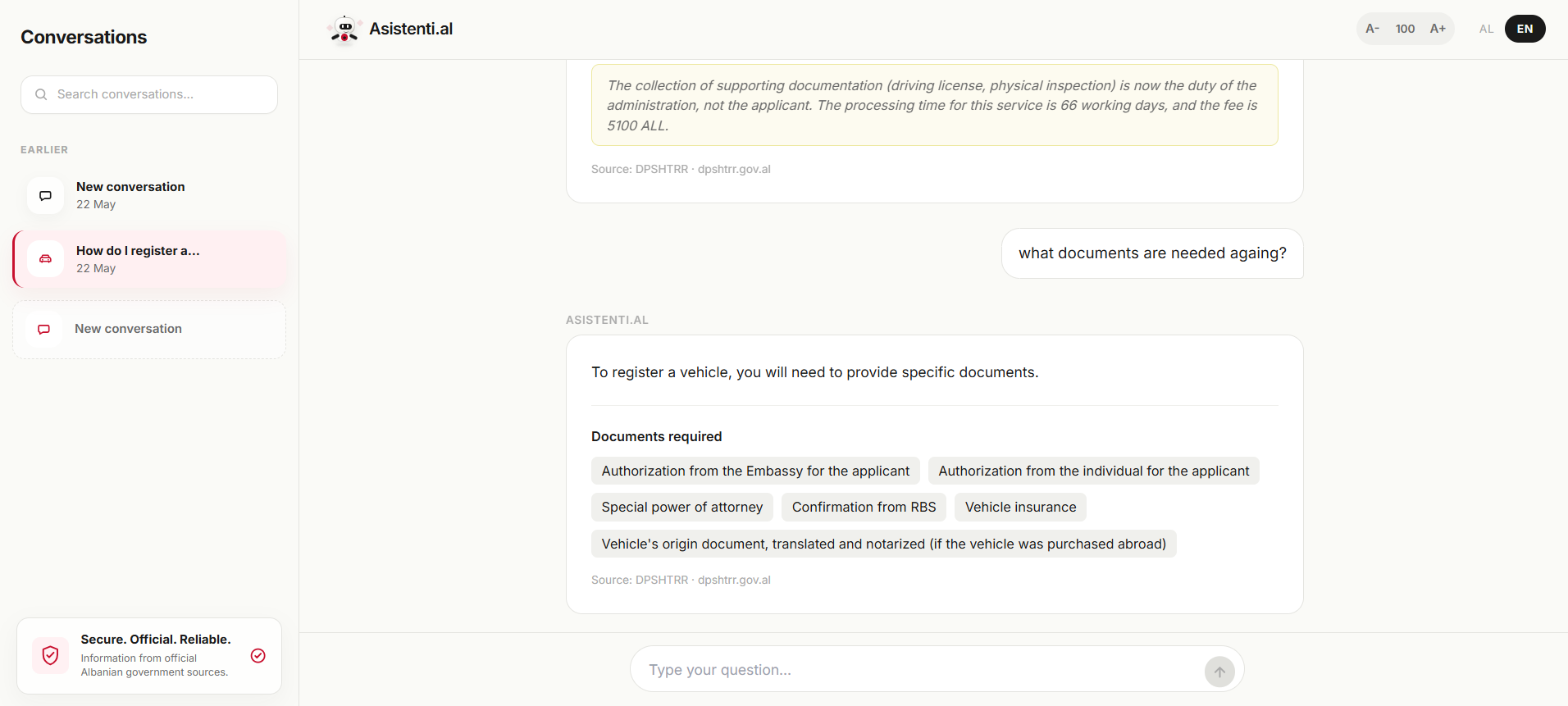 Asistenti.al source-grounded guidance screenshot